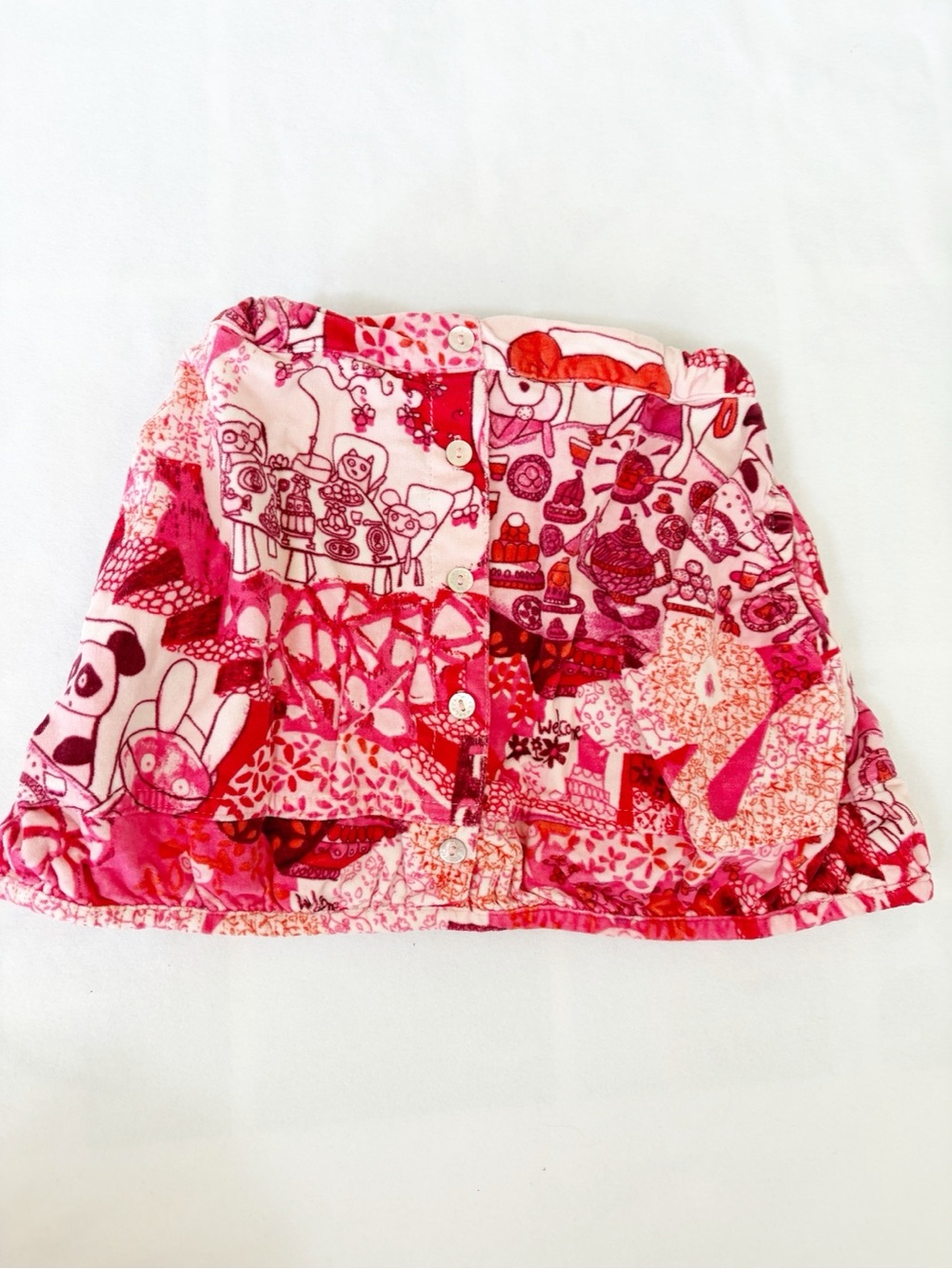Oilily Girls 98cm 3-4yr pink velvet soft printed skirt mini skirt front buttons